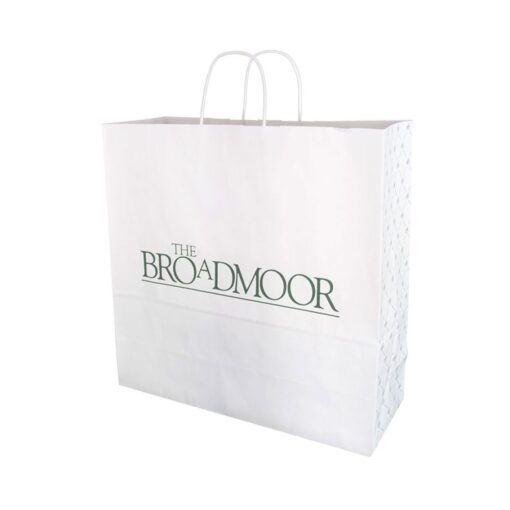 FSC approved white kraft paper bag that are made with post-consumer recycled content